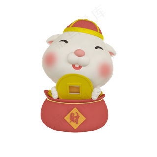 新年老鼠抱钱币,免抠元素