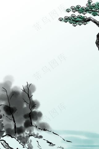 中国风古风线描水墨画平面广告