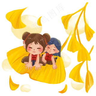 立秋秋季秋分暖色插画风女孩秋天,免抠元素