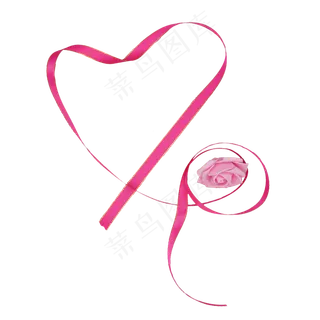 粉色心形丝带玫瑰