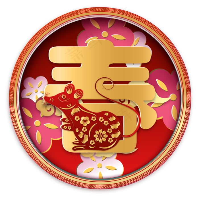 烫金鼠年春节剪纸装饰,免抠元素(2000*2000px 300 dpi )ai矢量模版下载