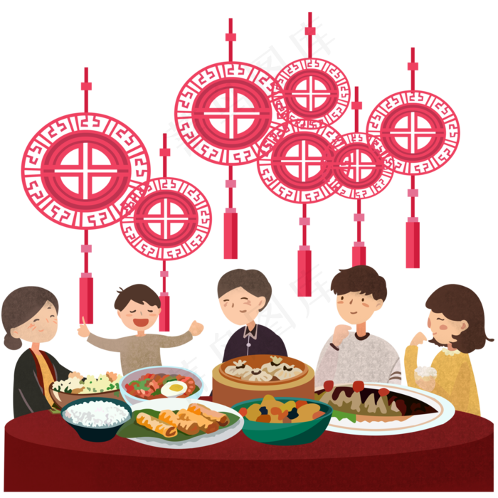 除夕年夜饭合家团圆中国结PNG,免抠元素(4000X4000(DPI:300))psd模版下载