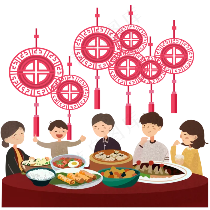 除夕年夜饭合家团圆中国结PNG,免抠元素(4000X4000(DPI:300))psd模版下载