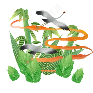 国潮风竹子仙鹤