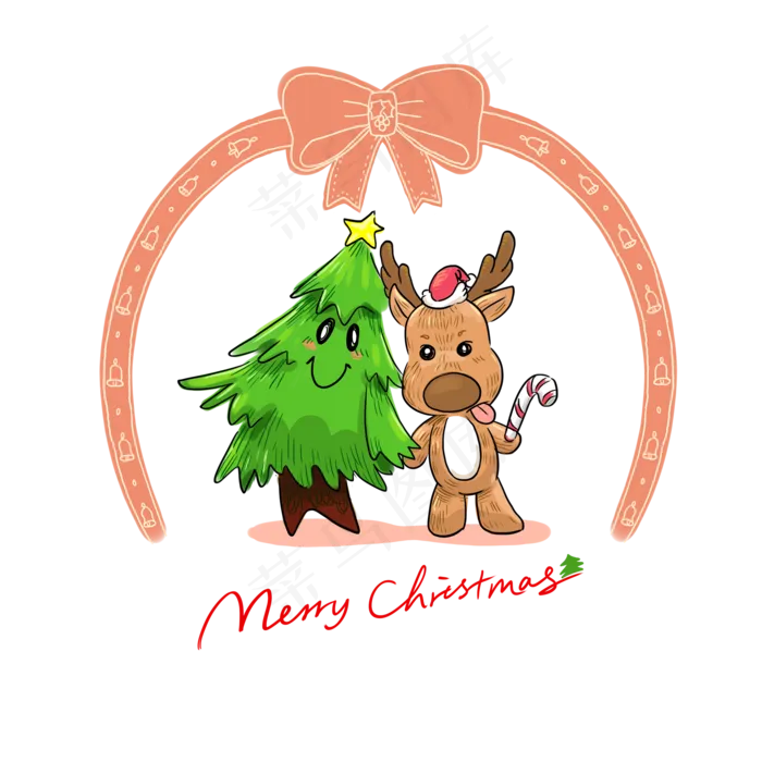可爱小麋鹿圣诞节花环松树棒棒糖,免抠元素(2000X2000(DPI:300))psd模版下载