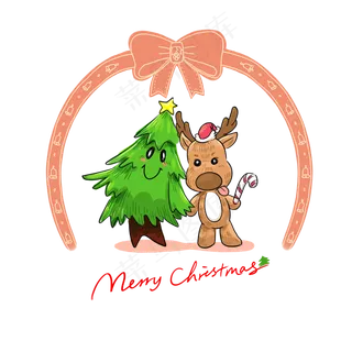 可爱小麋鹿圣诞节花环松树棒棒糖,免抠元素