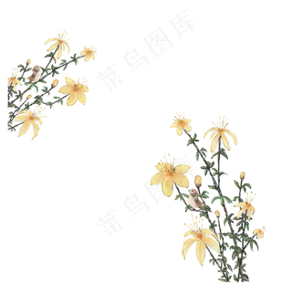 复古花鸟边框古风画,免抠元素