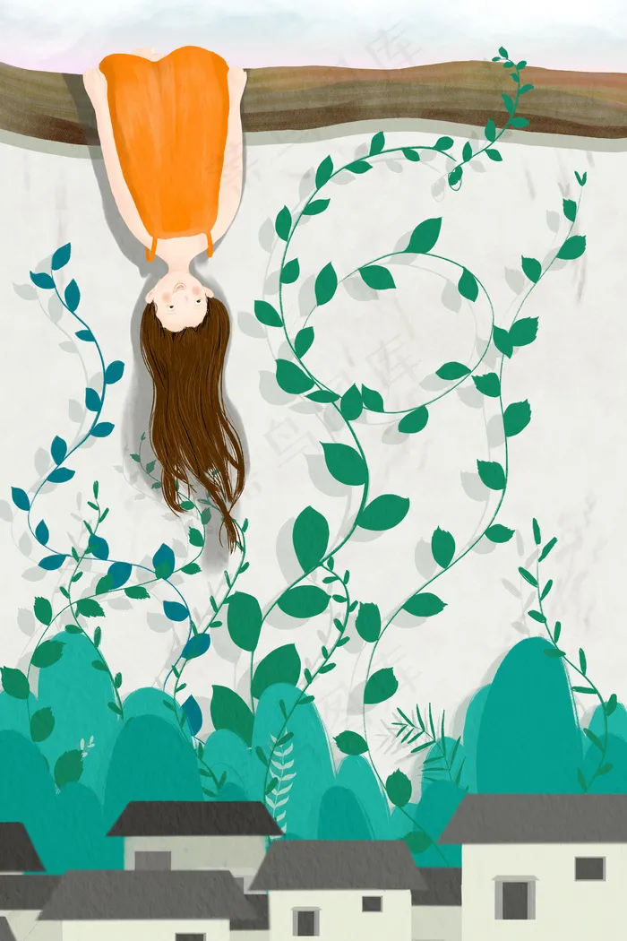 手绘儿童节藤蔓插图(3545X5315(DPI:300))psd模版下载