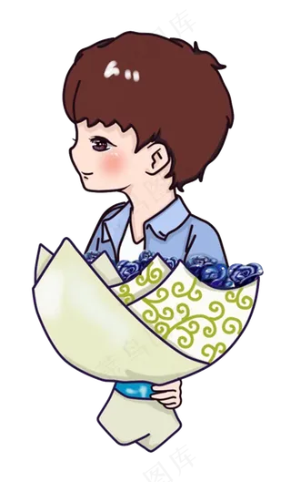 情人节手捧蓝玫瑰的小男生