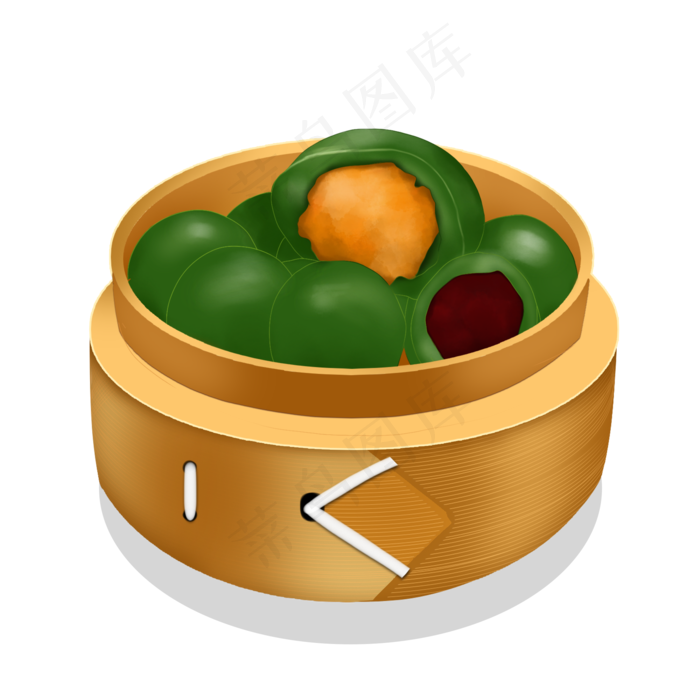 手绘清明节蒸笼青团