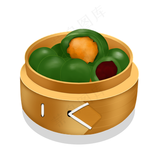 手绘清明节蒸笼青团