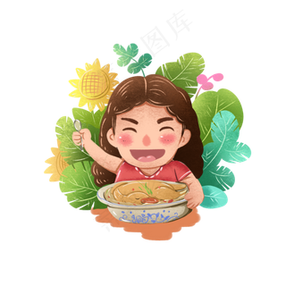 处暑喝鸭烫卡通风格