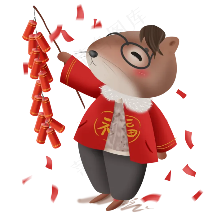 2020年放鞭炮的生肖鼠,免抠元素(2000X2000(DPI:299))psd模版下载