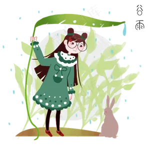 谷雨看小兔子女孩