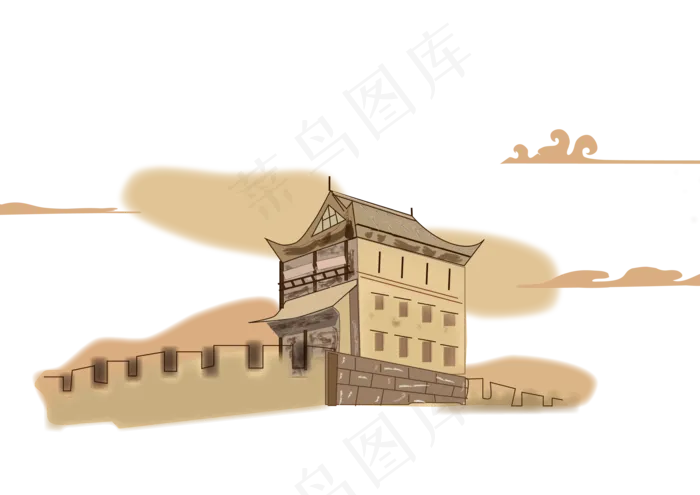 中国风古建筑免扣手绘ai矢量模版下载
