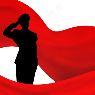 八一建军节红旗敬礼的军人剪影,免抠元素