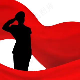 八一建军节红旗敬礼的军人剪影,免抠元素