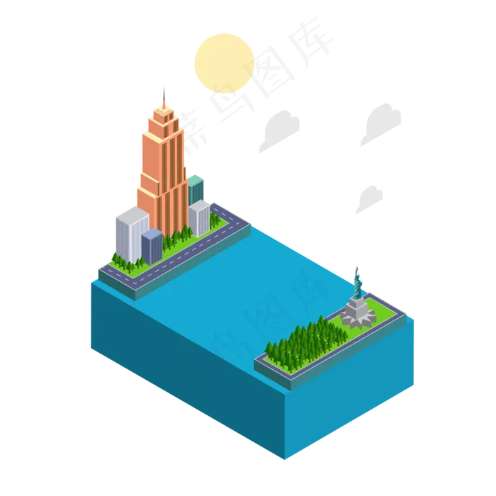 2D海景酒店矢量图片,免抠元素(2083*2083px 300 dpi )ai矢量模版下载