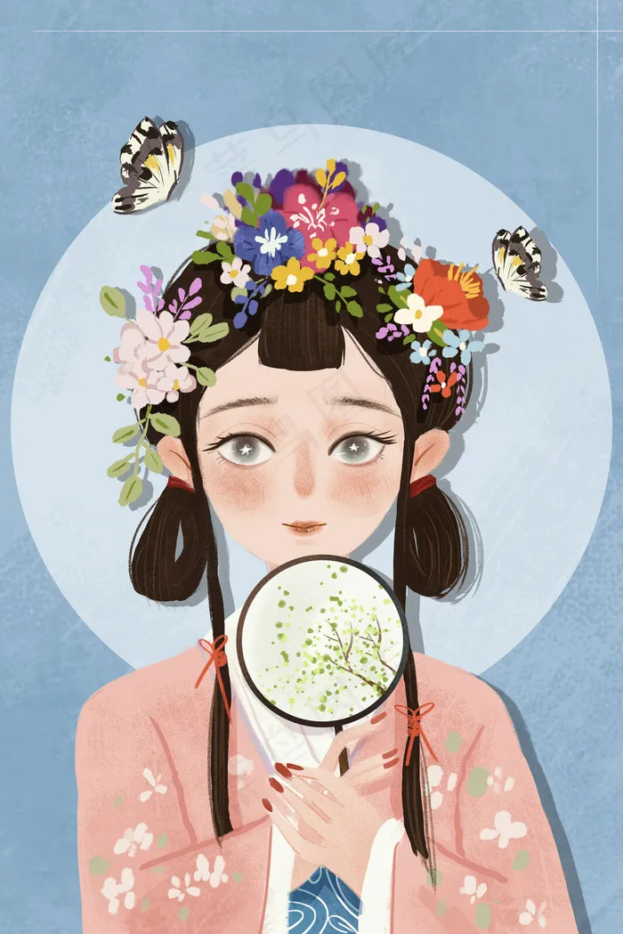 古风少女花季人物特写(3545X5315(DPI:300))psd模版下载