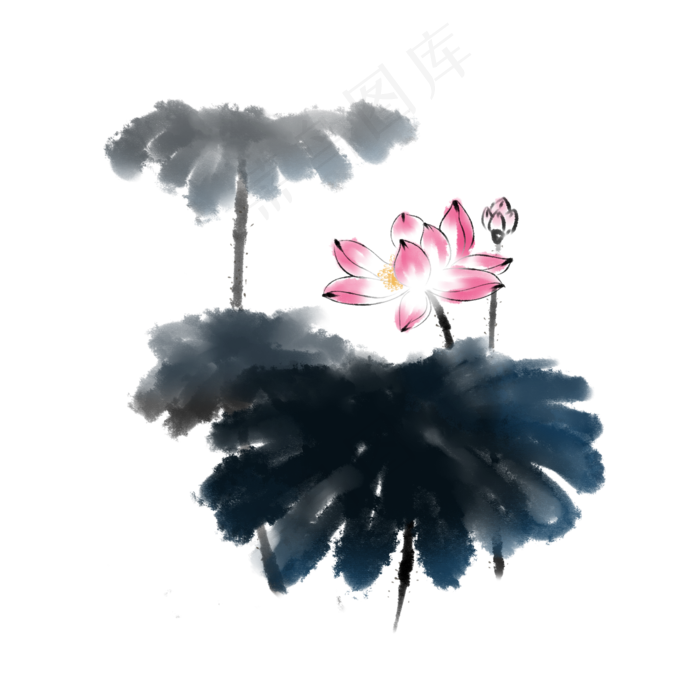 水墨荷花中国风元素(2000X2000(DPI:300))psd模版下载