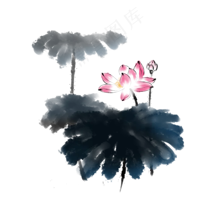 水墨荷花中国风元素(2000X2000(DPI:300))psd模版下载