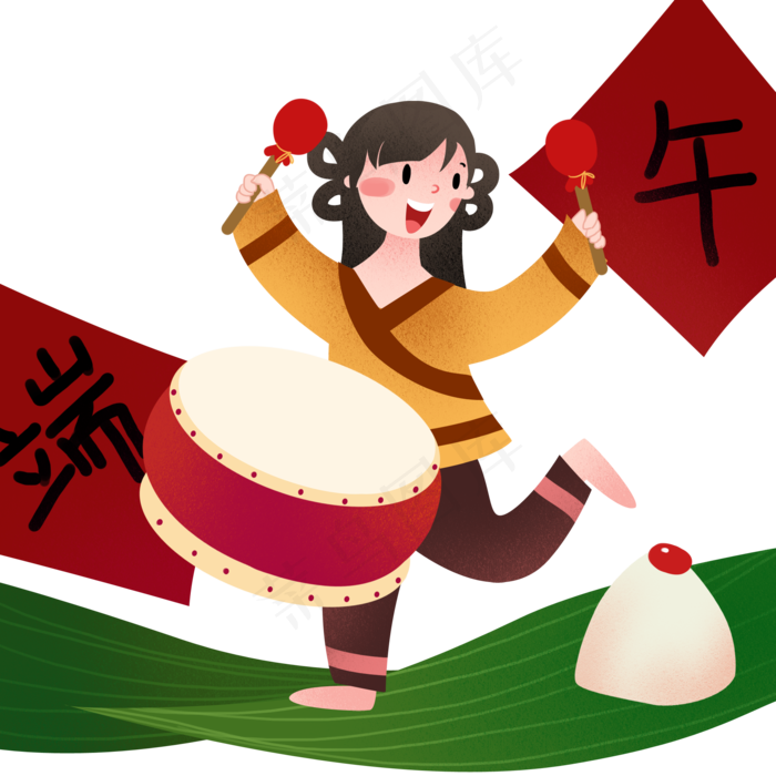 端午节敲鼓的女孩插画