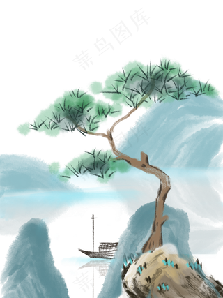 水墨山水树木