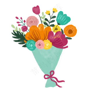 文艺小清新手绘花朵花捧花花束PNG,免抠元素