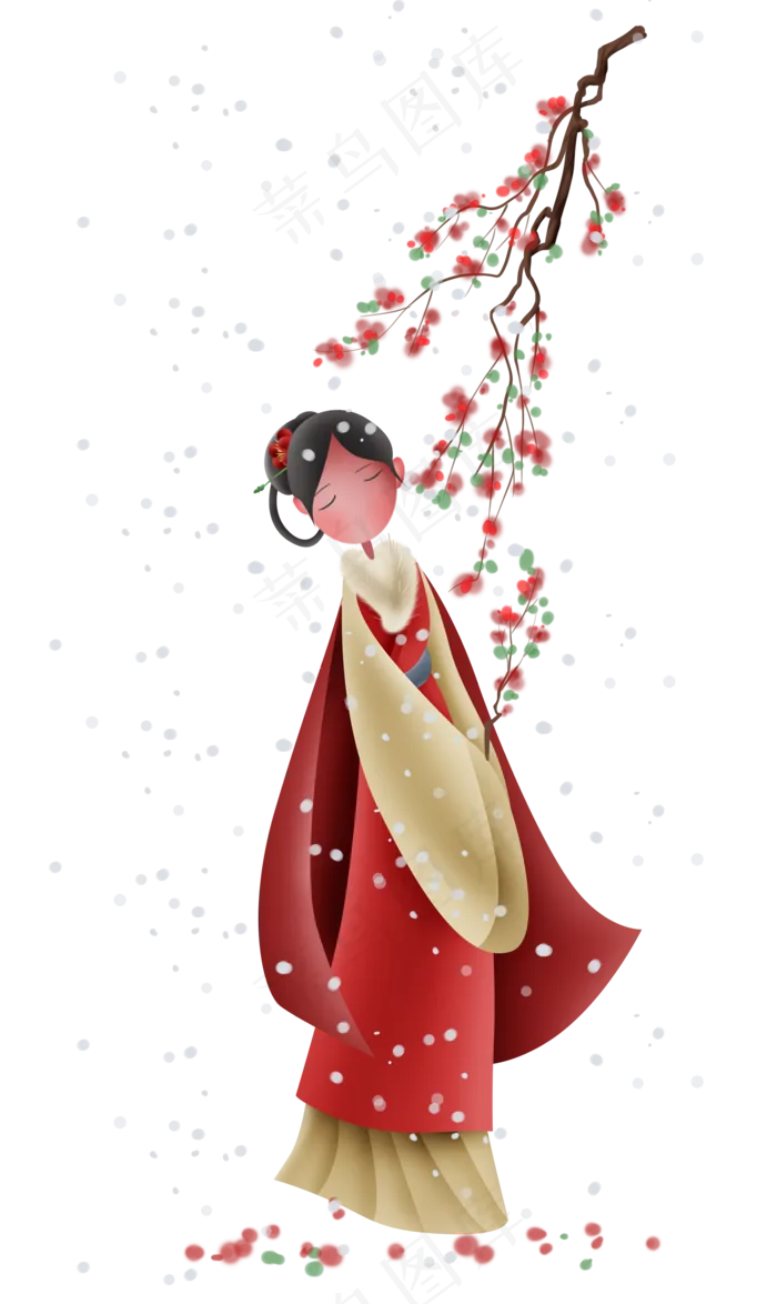 雪天赏雪的古代少女(2000X3354(DPI:300))psd模版下载