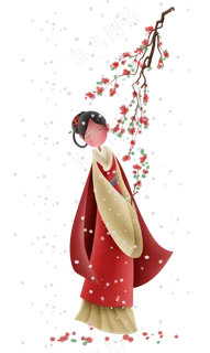 雪天赏雪的古代少女