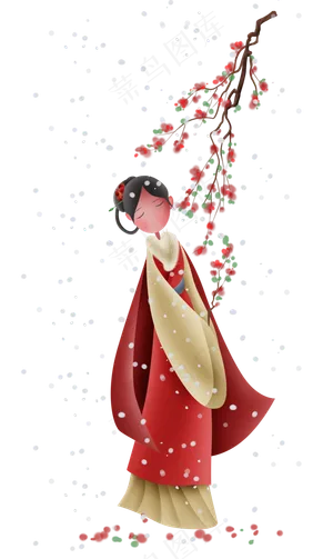 雪天赏雪的古代少女