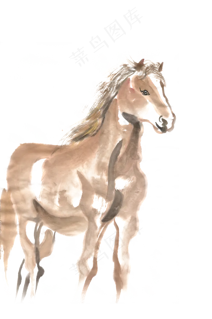 站立的骏马水墨画PNG免抠素材(2200*3300px 300 dpi )psd模版下载