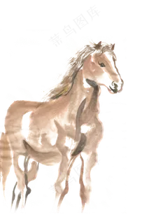 站立的骏马水墨画PNG免抠素材