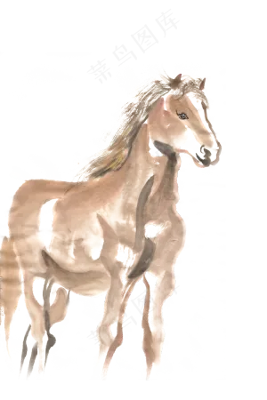 站立的骏马水墨画PNG免抠素材