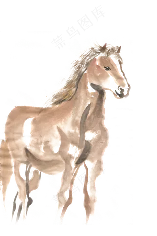 站立的骏马水墨画PNG免抠素材