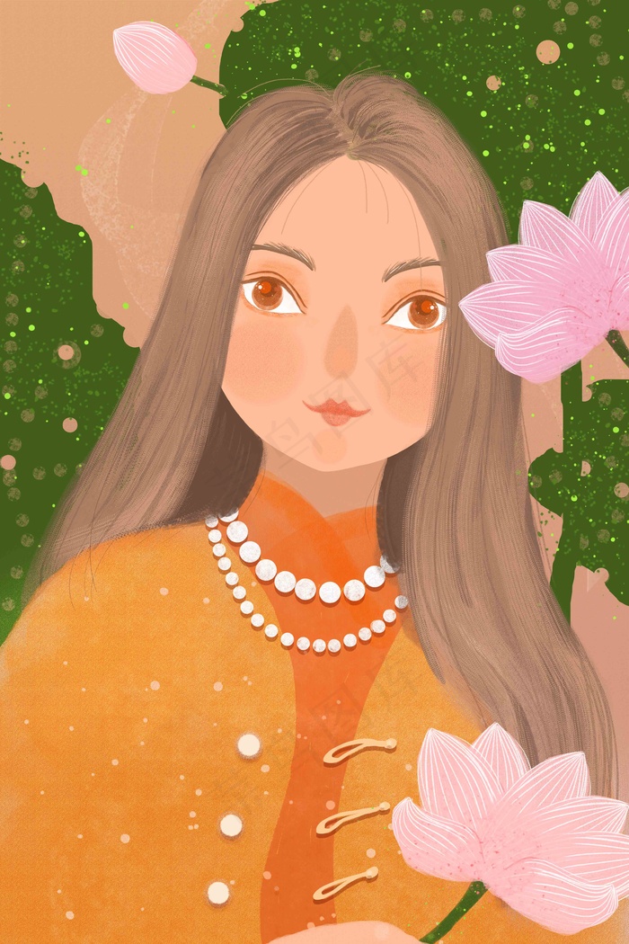 夏日手执荷花少女(3545X5315(DPI:300))psd模版下载