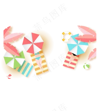 清新夏日沙滩剪纸