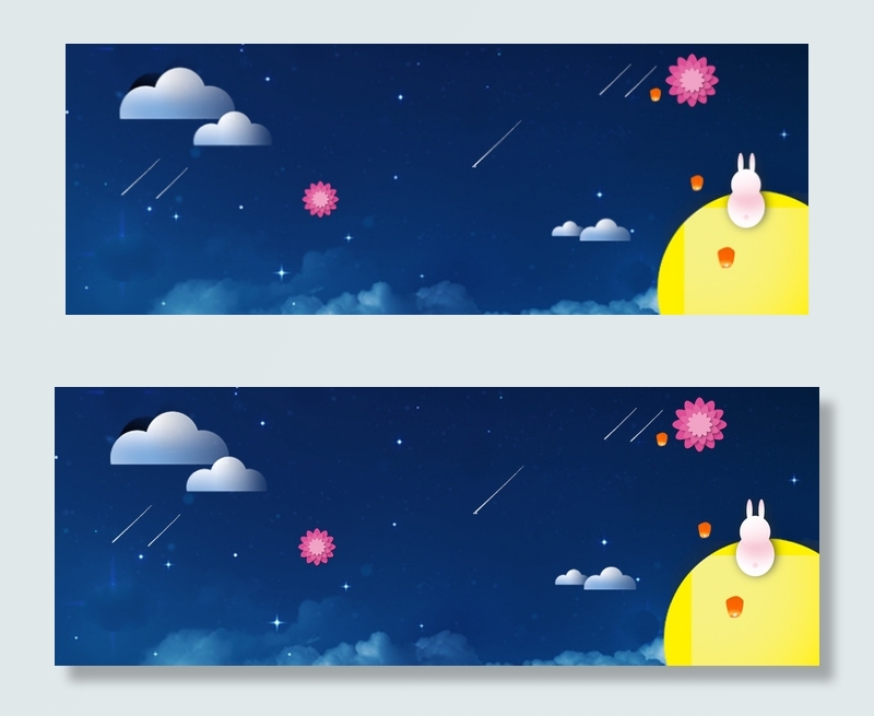 中秋节蓝色卡通唯美星空背景banner