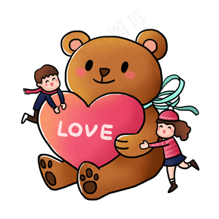 情人节情侣和大熊玩偶PNG免抠素材