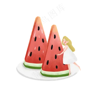 处暑吃西瓜的女孩