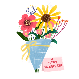 三八妇女节女生节向日葵花束PNG免,免抠元素