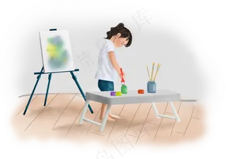 暑假生活画画的女孩