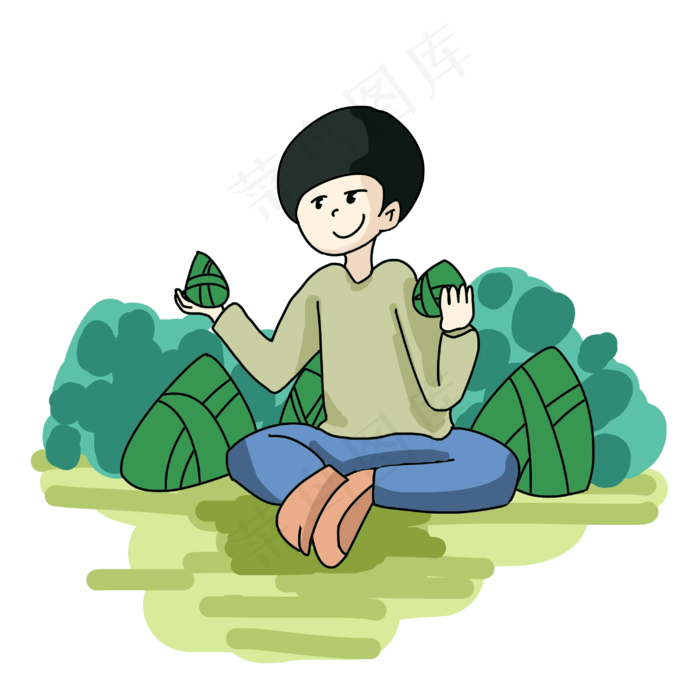 端午节手绘男孩粽子(3000X3000(DPI:300))psd模版下载