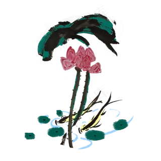 荷花荷叶水墨手绘风