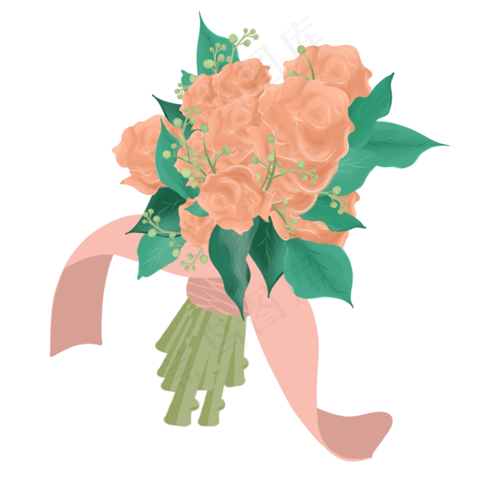 手绘结婚婚礼浪漫粉色玫瑰捧花