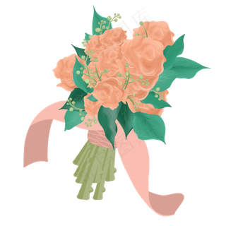 手绘结婚婚礼浪漫粉色玫瑰捧花