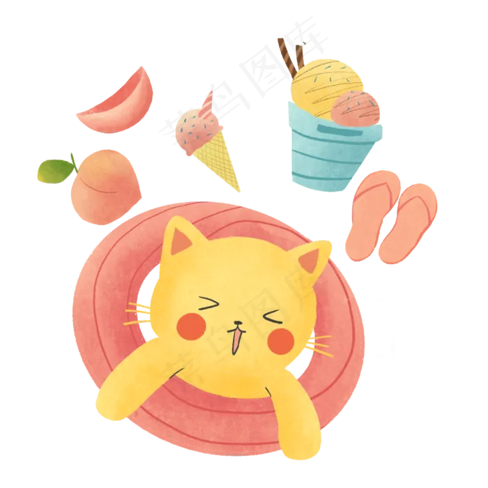 夏季海边元素装饰图,免抠元素(3000X3000(DPI:300))psd模版下载