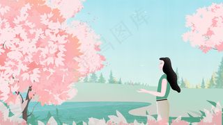 春天踏青樱花节赏花的女孩