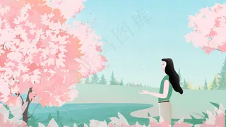 春天踏青樱花节赏花的女孩