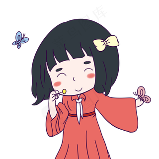 儿童节吃棒棒糖的女孩手绘